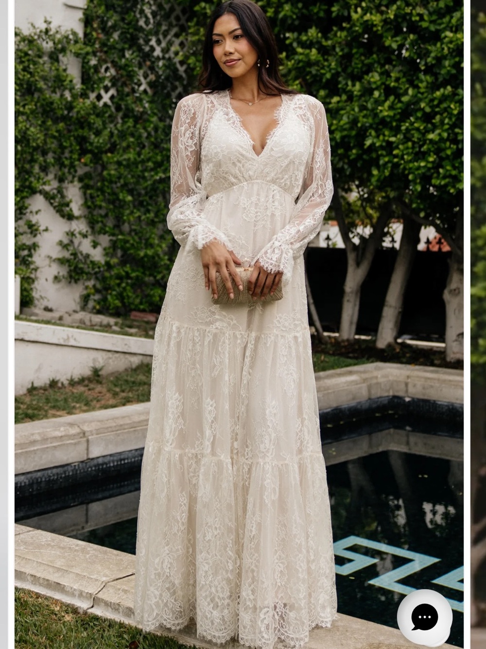 Baltic Born Gloria Ivory Lace V-Neck Maxi Dress Boho Bridal Western